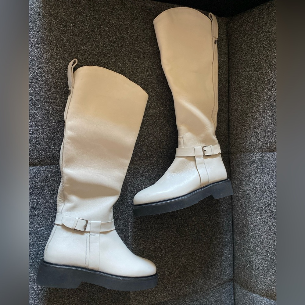 Aquatalia Boots Marietta Ivory Leather Tall Knee  Sz 7